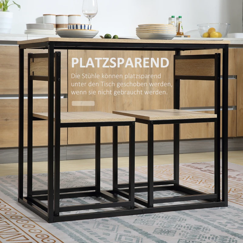 HOMCOM Esstisch-Set mit 2 Stühlen, Kompaktes Set aus Tisch und Stühlen für Esszimmer, Wohnzimmer, Küche, mit Metallrahmen