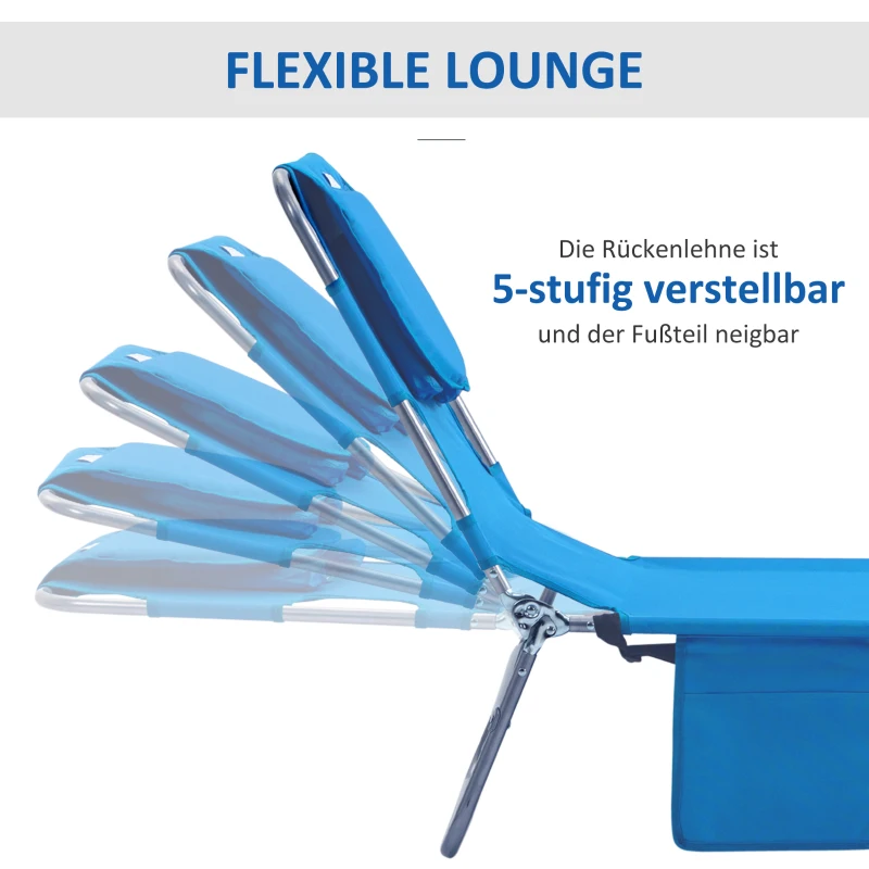 Outsunny Tuinligstoel, Ligstoel met Gewatteerde Gezichtsopening, Massage-Ligstoel voor Buiten, Zijvak, Stof, Metaal, Blauw
