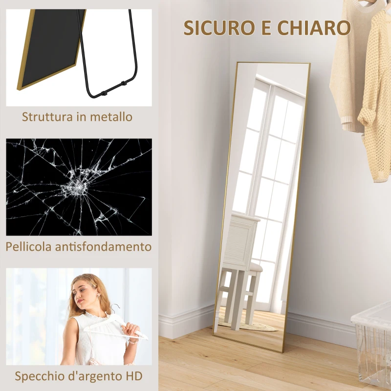 HOMCOM Specchio da Terra Moderno a Figura Intera, Design Autoportante o da Parete, 50x160 cm, Nero
