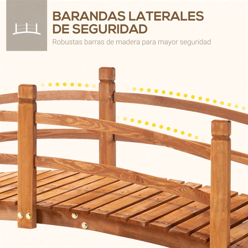 Outsunny Puente de Arco de Madera 185x72x58 cm con Pasamanos Puente de Jardín para Decoración Patio Carga 200 kg Natural