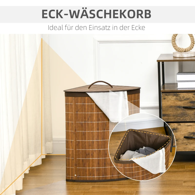 HOMCOM Wäschekorb Wäschesammler, 55L Fassungsvermögen, abnehmbarer Deckel, 38 cm x 38 cm x 57cm, Braun