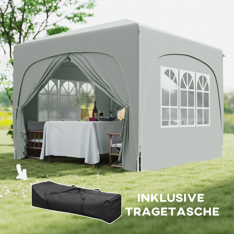 Outsunny 3 x 3 m Pavillon, Pop-up Gartenzelt mit Seitenwänden und Tragetasche, UPF50+, höhenverstellbar, Sand