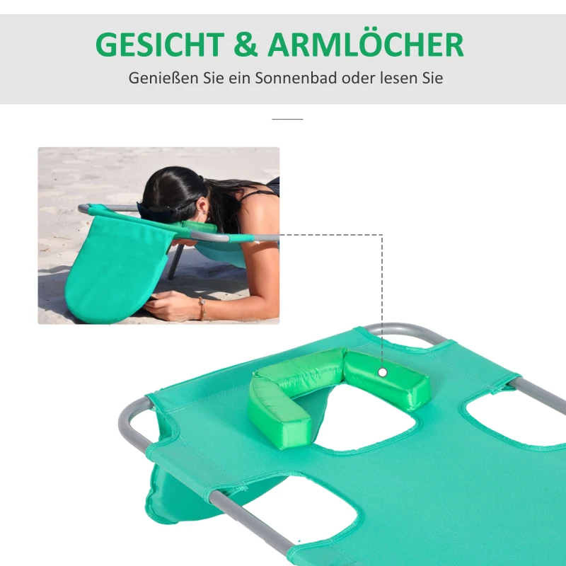 Outsunny Leżanka ogrodowa z wyściełanym otworem na twarz, leżak do masażu na zewnątrz, boczna kieszeń, tkanina, metal, Zielony
