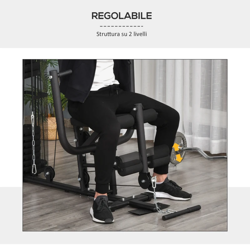 HOMCOM Stazione Fitness Palestra Multifunzione per Allenamento a Casa e Professionale, Acciaio 150x110x210cm Nero