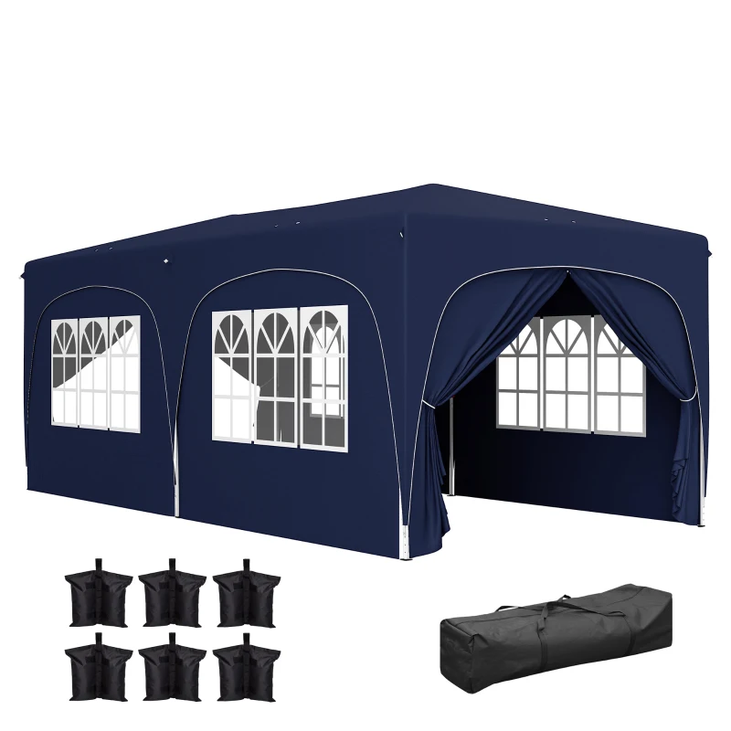 Outsunny 3 x 6 m Pop-up Pavillon mit Seitenwänden, UPF50+ höhenverstellbares Gartenzelt mit Tragetasche und Sandsäcken(m-10)