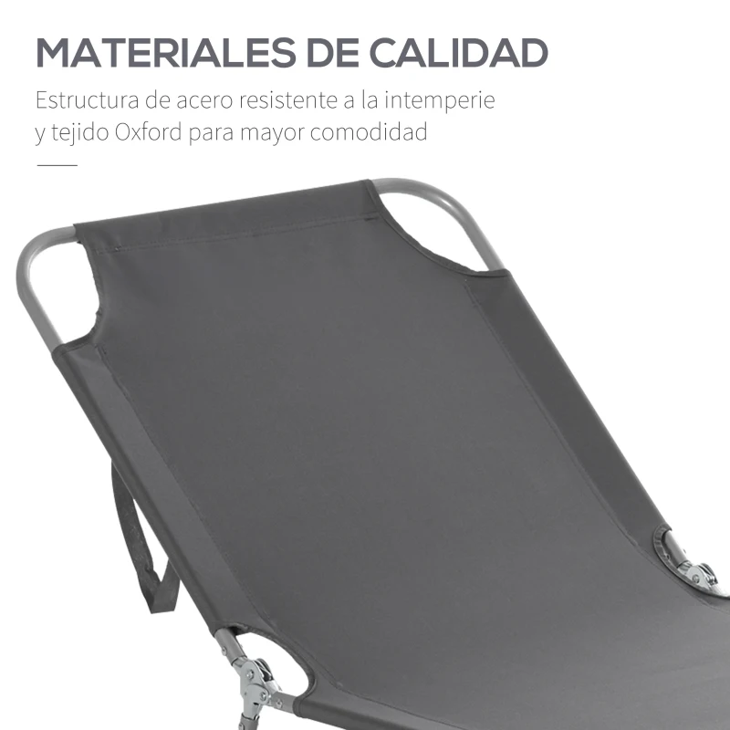 Outsunny Tumbona de Jardín Plegable con Respaldo Ajustable en 5 Posiciones Carga 120 kg para Terraza Piscina 187x55x24 cm Gris
