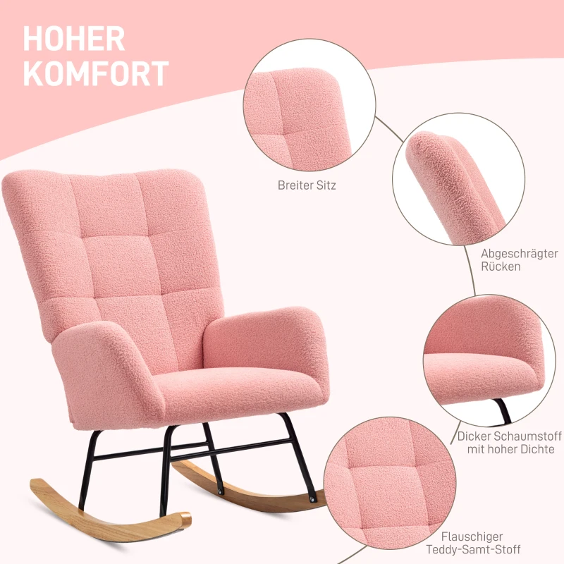 HOMCOM Schaukelstuhl, kuscheliger Bezug, dicke Polsterung, Rosa