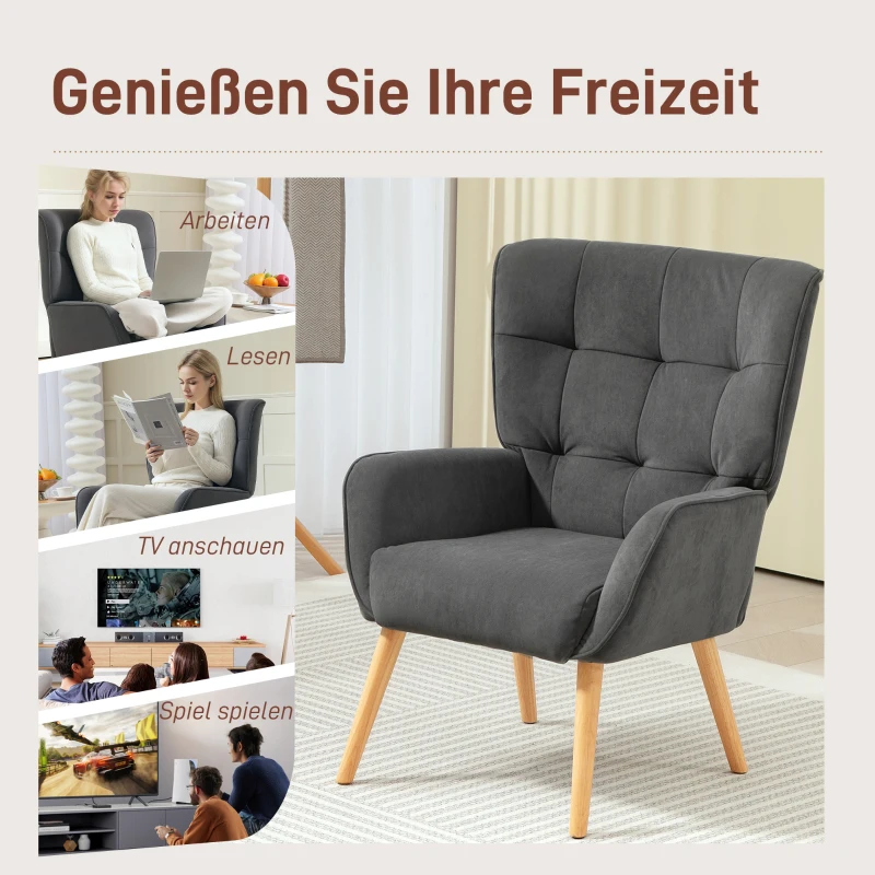 HOMCOM Polstersessel, Wohnzimmersessel mit Steppung, weicher Bezug in Samtoptik, bis 120 kg, Grau