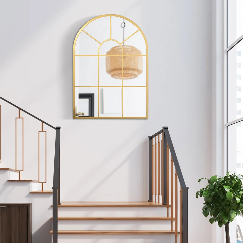 HOMCOM Espejo Decorativo de Pared 50x70cm Espejo de Ventana de Metal para Salón Dormitorio Entrada Estilo Moderno Dorado