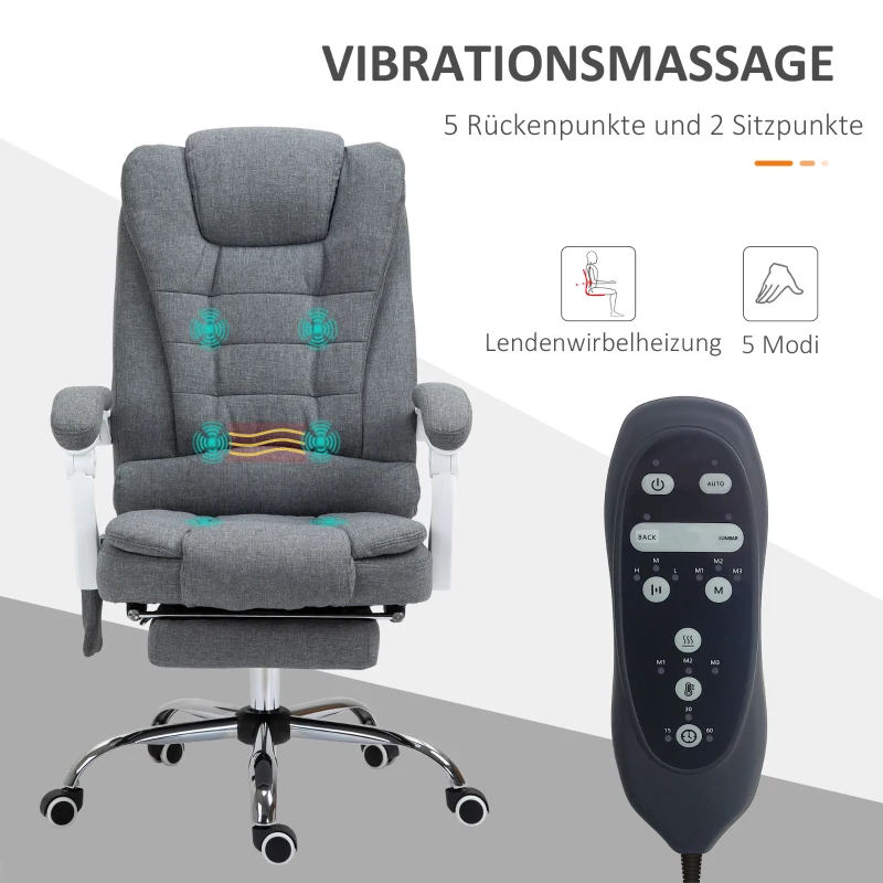 Vinsetto Bürostuhl mit Massage- und Heizfunktion, neigbare Rückenlehne, drehbar & höhenverstellbar, bis 120 kg, Grau(m-4)