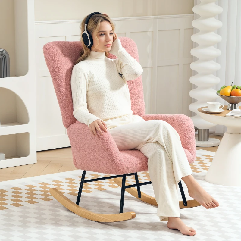 HOMCOM Schaukelstuhl, kuscheliger Bezug, dicke Polsterung, Rosa