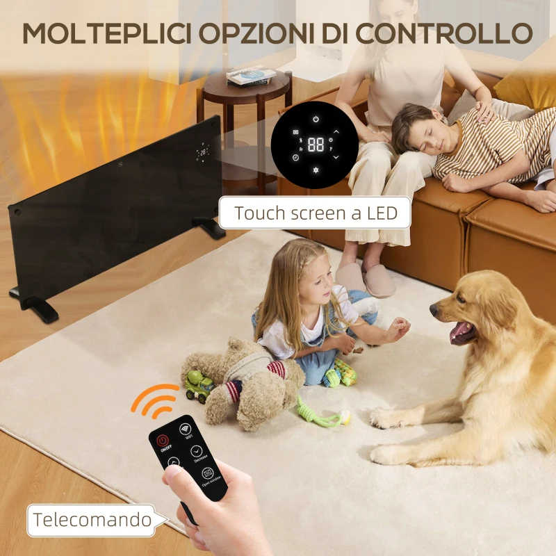 HOMCOM Riscaldatore a Convezione 2000W Temperatura Regolabile con Telecomando, Timer 24h e Settimanale, Nero
