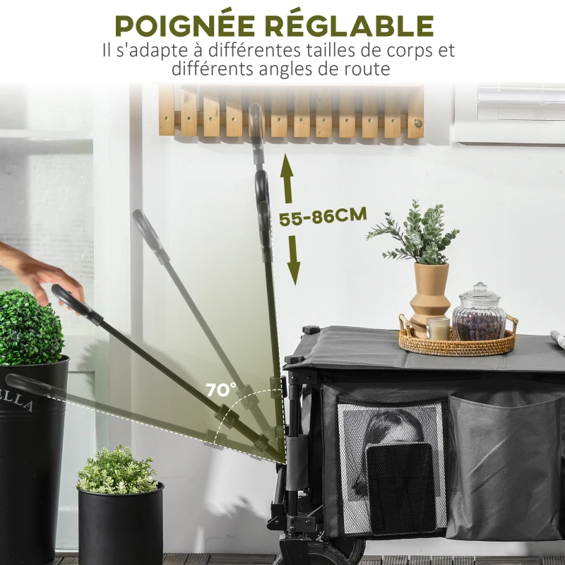 Outsunny Chariot de jardin pliable bâche amovible poignée télescopique inclinaison réglable 5 sacs 108 x 55 x 93 cm gris foncé