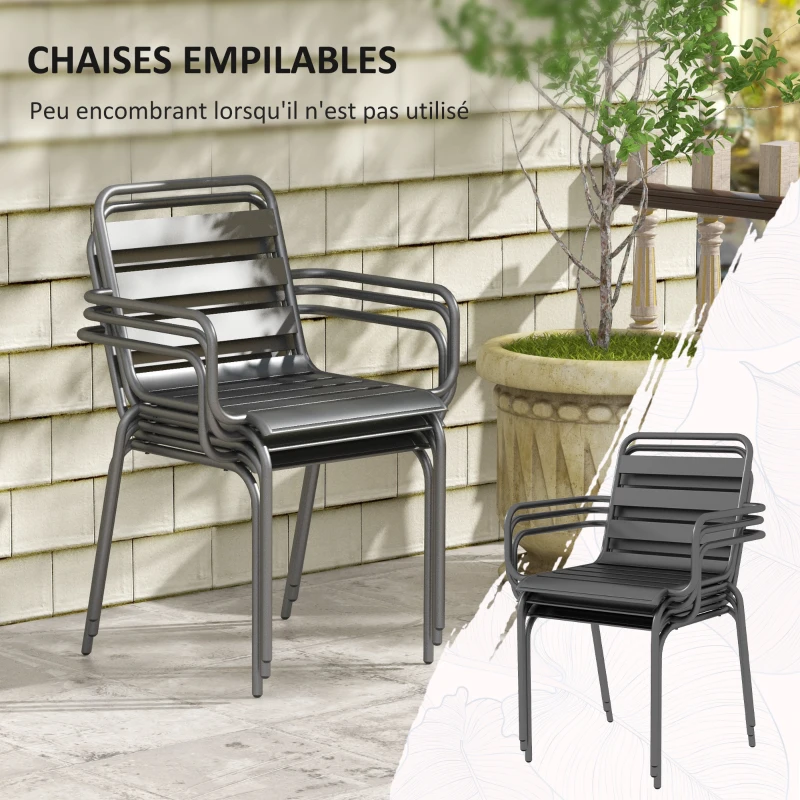 Outsunny Salon de jardin ensemble salle à manger de jardin 7 pièces avec 1 table et 6 chaises empilables en acier gris