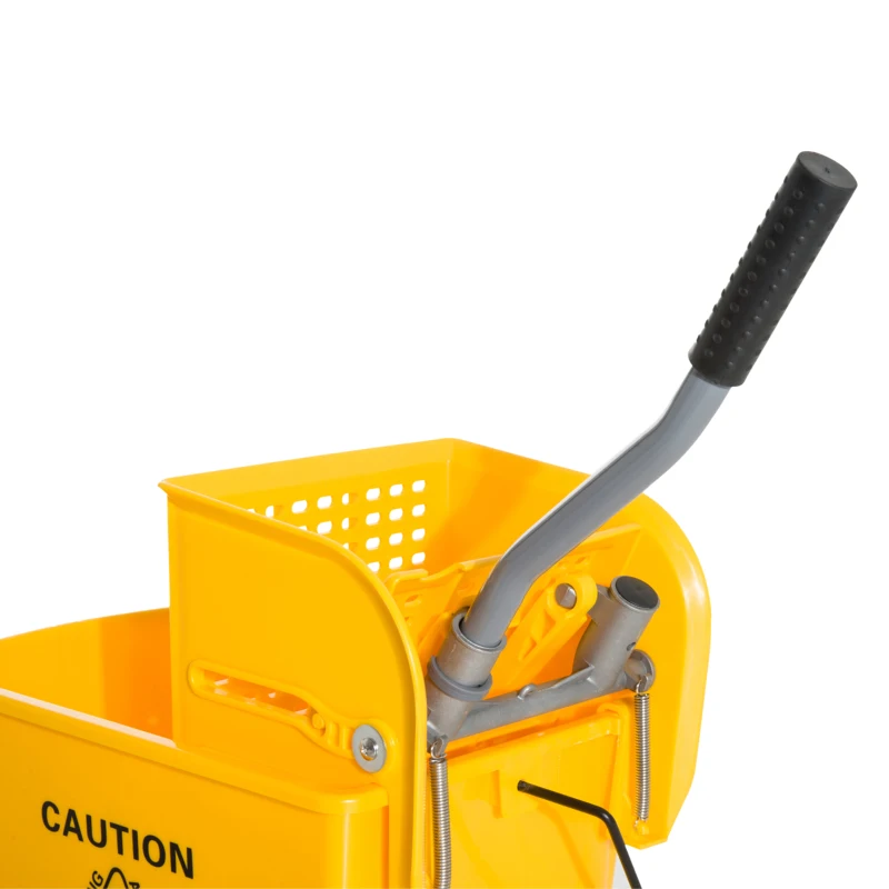HOMCOM Schoonmaakwagen, verrijdbare emmer, schoonmaakemmer, 20 liter dweilwagen met pers, 2 bakken, geel