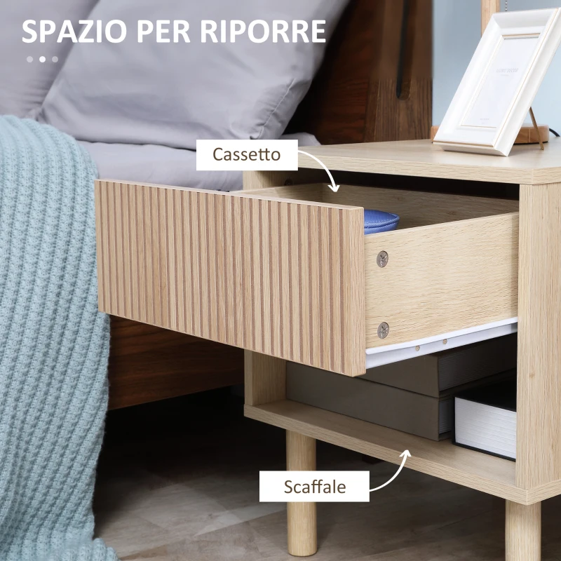 HOMCOM Comodini Moderni con Cassetto e Ripiano Aperto, Set 2 Pezzi 47x47x50 cm in Truciolato, color Legno