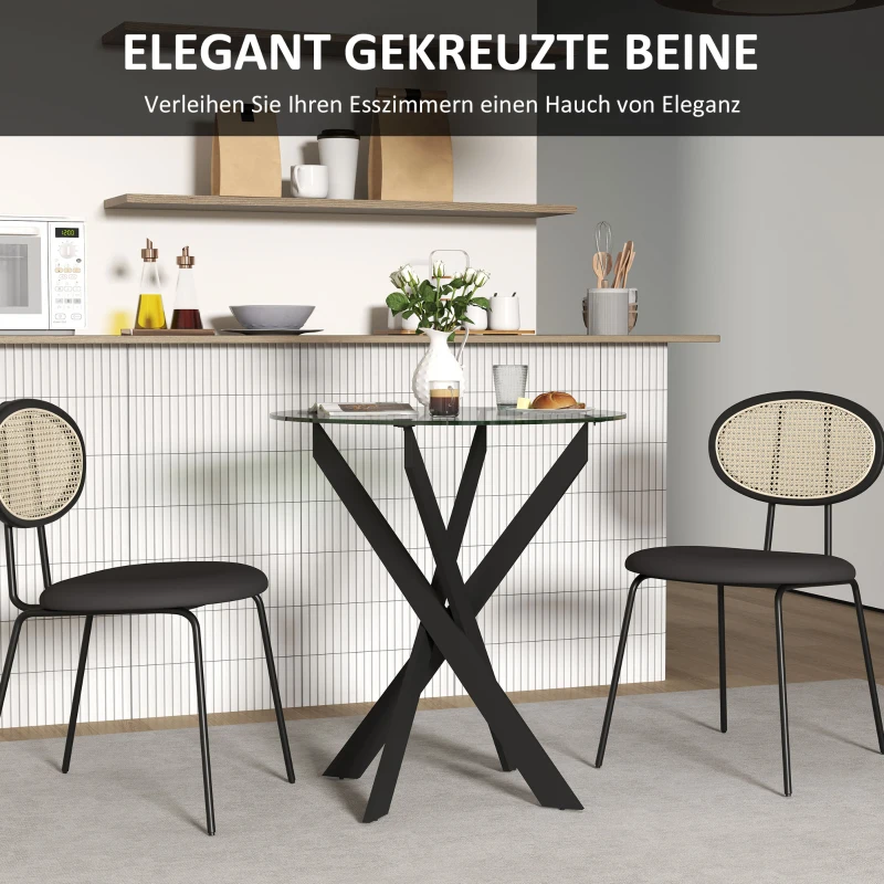 HOMCOM Moderner Glas-Esstisch, 70 cm Durchmesser, Küchentisch mit gehärteter Glasplatte und Metallbeinen, für 4 Personen