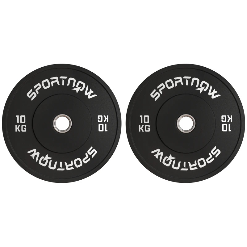 SPORTNOW Hantelscheiben-Set, 2 x 10 kg, olympischer Standard, Gummi, geräuscharm, Schwarz
