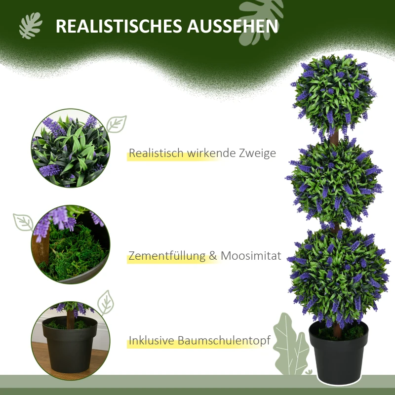 HOMCOM 2er-Set Künstliche Pflanzen, UV-beständige Kunstpflanze im Blumentopf, 110 cm Zimmerpflanze für Wohnzimmer, Garten