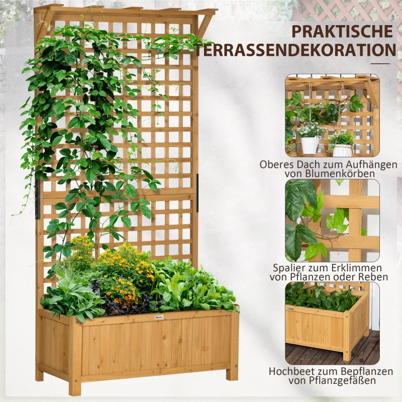 Outsunny Hochbeet mit Spalier und Dach, Pflanzkasten, Blumenbeet, wetterfest, Holz, 90 x 45 x 183 cm, Braun