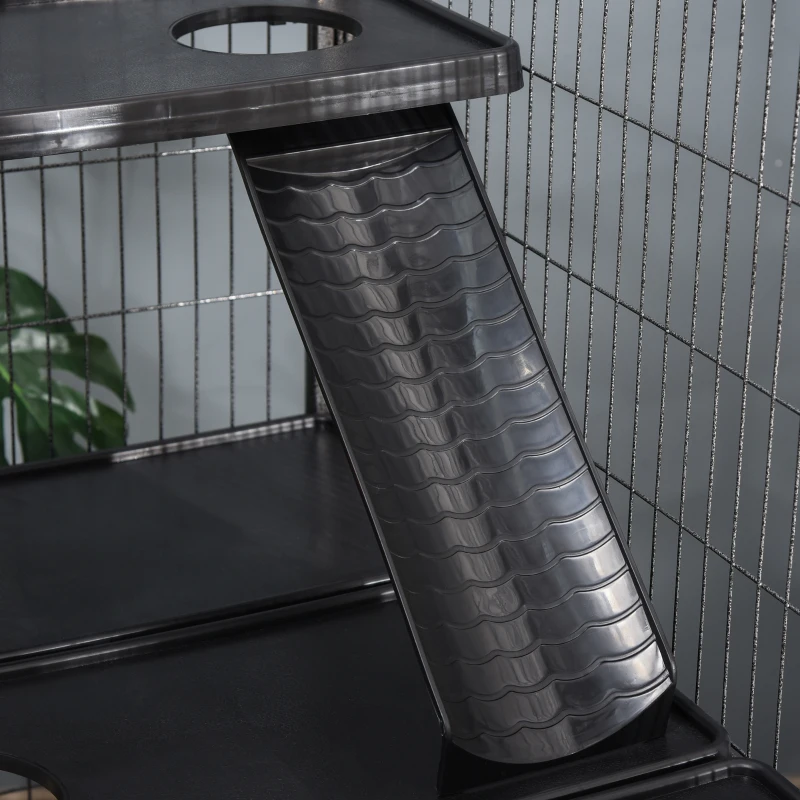 PawHut Jaula para Animales Pequeños de 4 Niveles Jaula para Roedores con Ruedas Rampas Hamaca Colgante y Bandeja Extraíble Recinto para Conejos Chinchillas Hurones 80x52x128 cm Gris Plateado