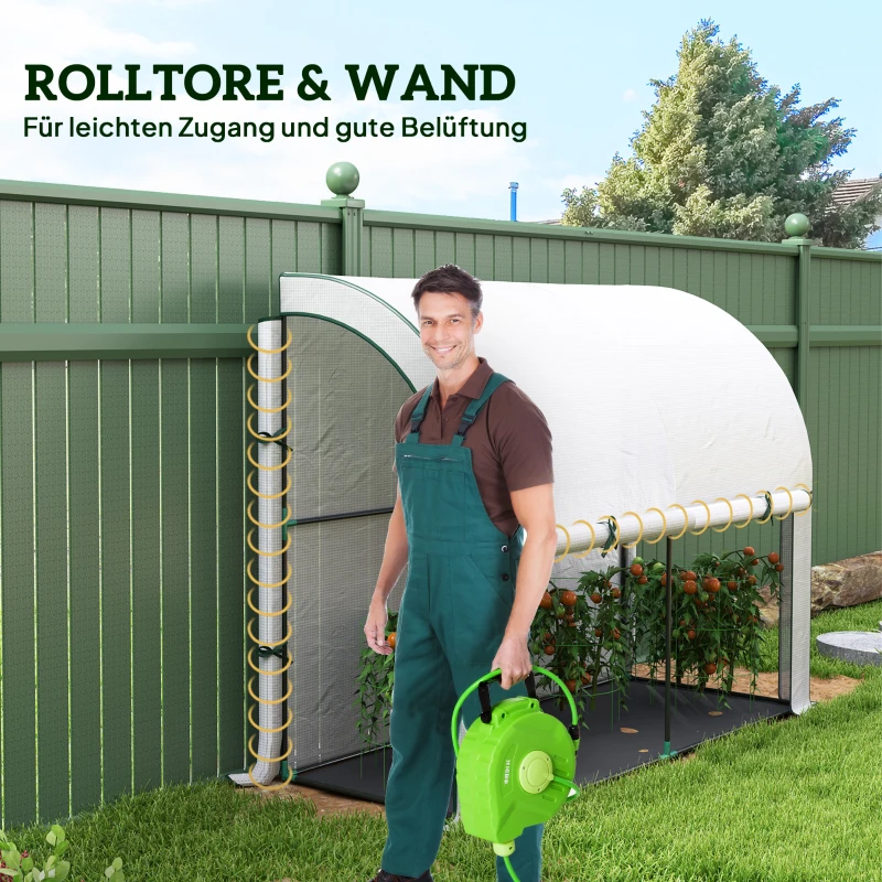 Outsunny Szklarnia montowana do ściany, dostępne dom do roślin, osłona z tworzywa sztucznego, 300 x 80 x 157 cm, Biała