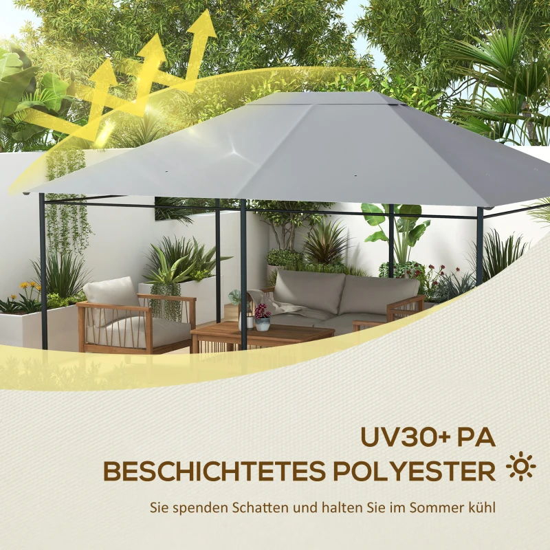 Outsunny Vervangingsdak voor Paviljoen, Weerbestendig, 397 x 297 cm, Lichtgrijs