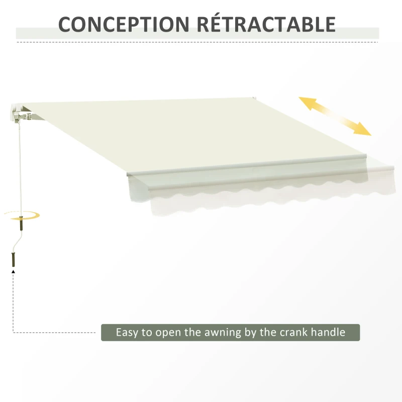 Outsunny Store banne manuel rétractable 295 x 245 cm store exterieur terrasse avec manivelle, angle réglable 45°-85°, aluminium et polyester 280 g/m², auvent de terrasse, balcon, cour, crème