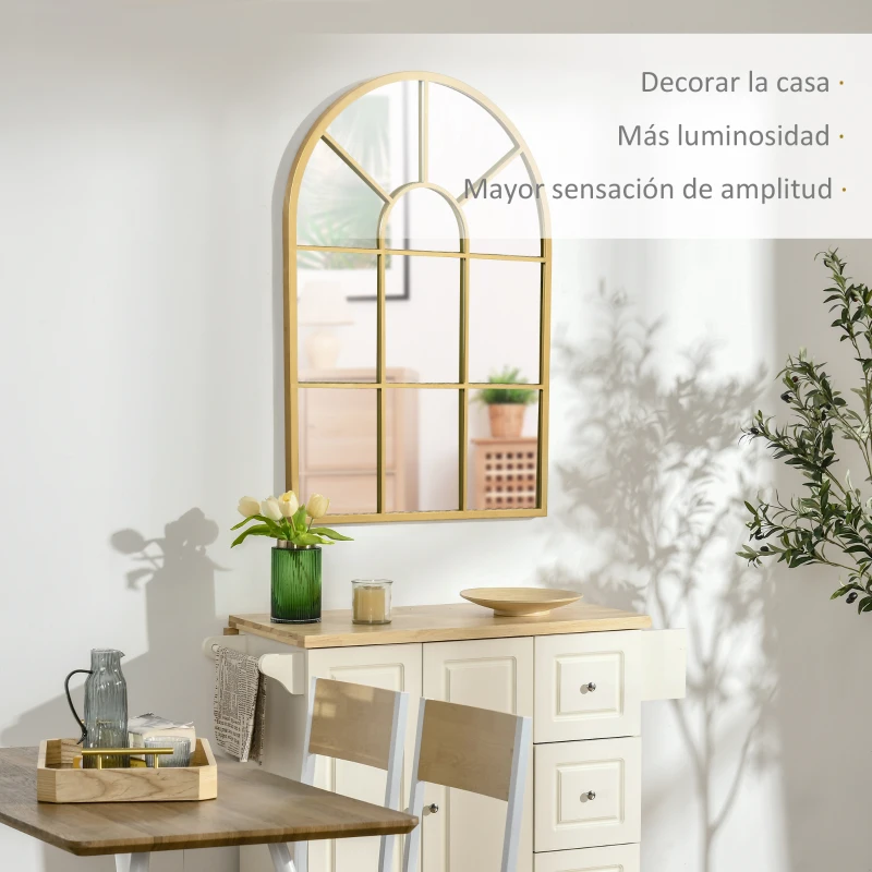 HOMCOM Espejo Decorativo de Pared 50x70cm Espejo de Ventana de Metal para Salón Dormitorio Entrada Estilo Moderno Dorado