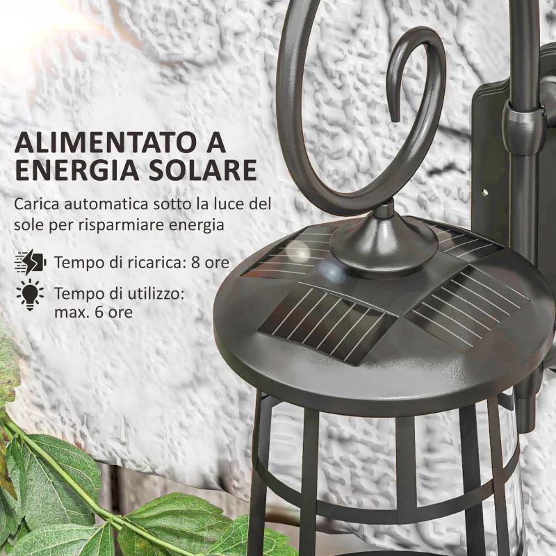 Outsunny Lampada da Giardino con Pannello Solare, Impermeabile IP44 e Accensione Automatica, Nero