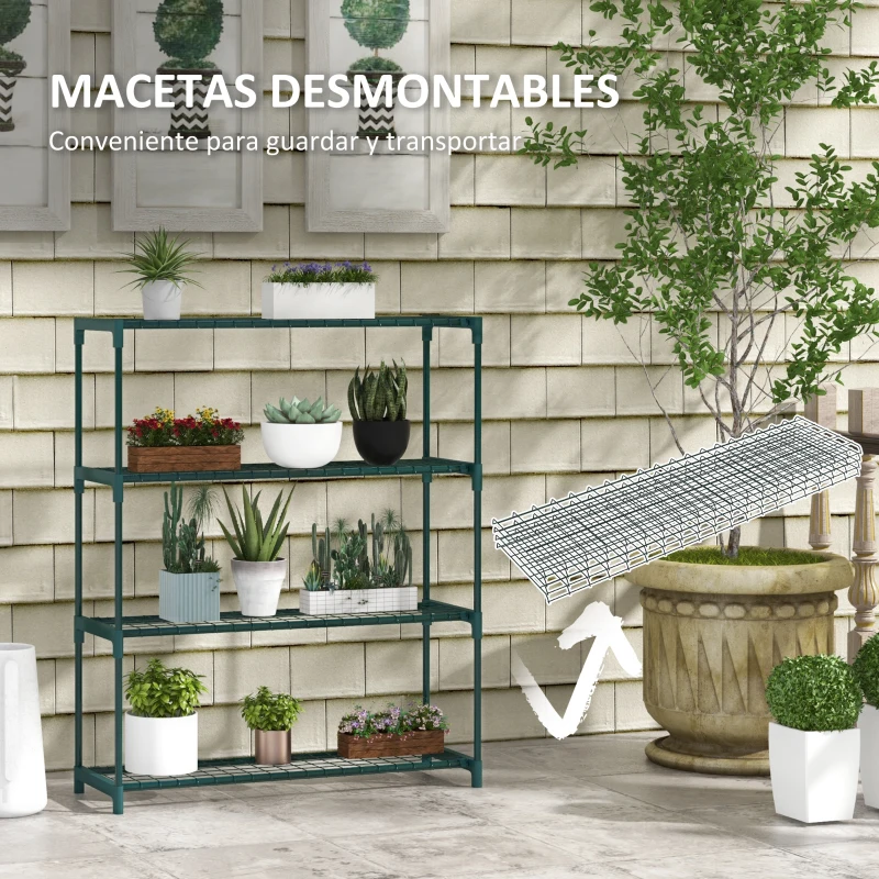 Outsunny Soporte para Macetas de 4 Niveles con Estructura de Acero para Jardín Patio 89x28x107 cm Verde Oscuro
