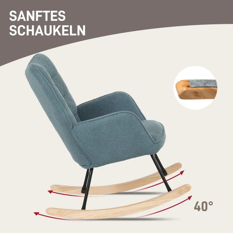 HOMCOM Schaukelstuhl, ergonomische Form, Echtholzkufen, bis 120 kg, Hellblau(m-4)