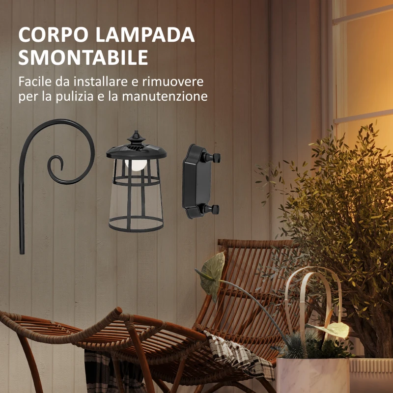 Outsunny Lampada da Giardino con Pannello Solare, Impermeabile IP44 e Accensione Automatica, Nero