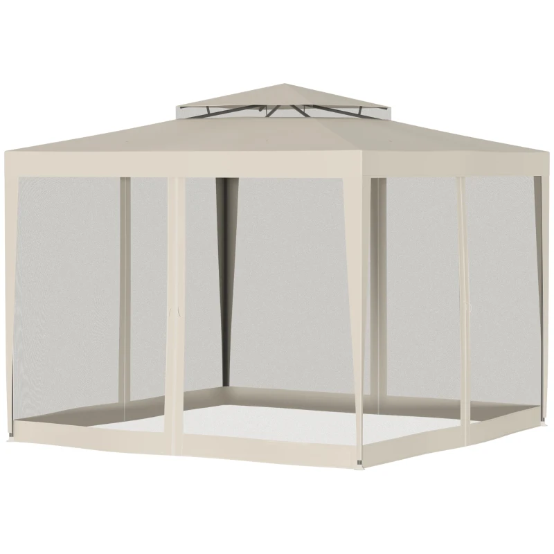 Outsunny Tonnelle barnum de jardin 3L x 3l m avec 4 moustiquaires amovibles - double toit - beige