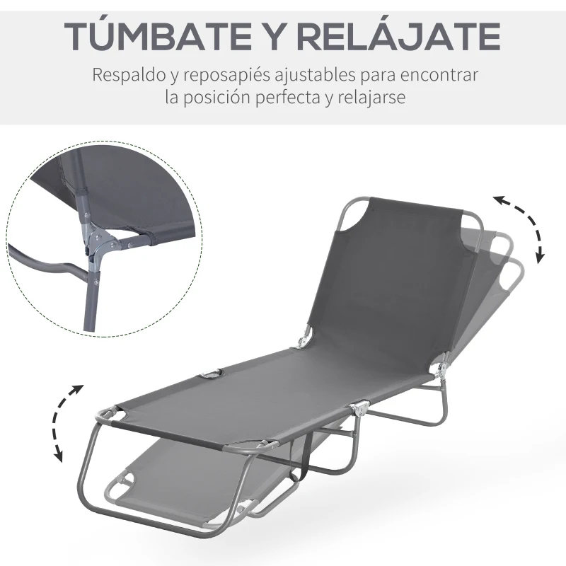 Outsunny Tumbona de Jardín Plegable con Respaldo Ajustable en 5 Posiciones Carga 120 kg para Terraza Piscina 187x55x24 cm Gris