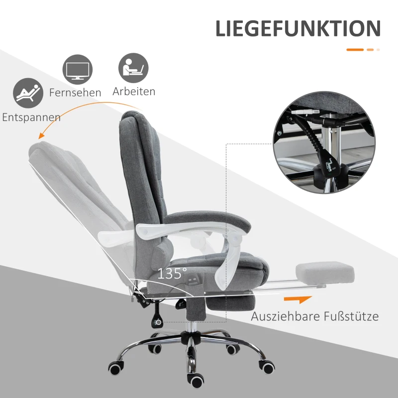 Vinsetto Bürostuhl mit Massage- und Heizfunktion, neigbare Rückenlehne, drehbar & höhenverstellbar, bis 120 kg, Grau(m-5)