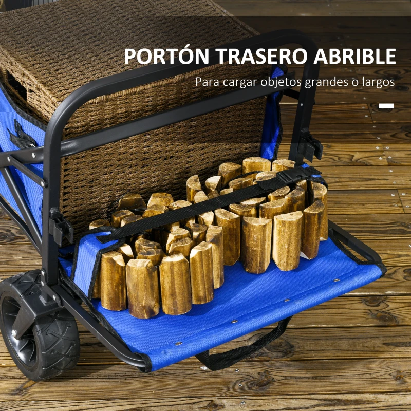 Outsunny Carro de Jardín Plegable con Longitud y Ángulo del Mango Ajustables y Bolsa de Transporte Carga 100 kg Azul Oscuro