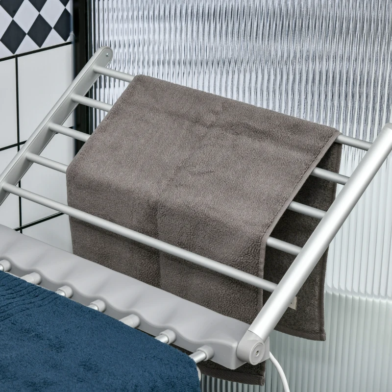 HOMCOM Stendino Elettrico Riscaldato con Ali Pieghevole Salvaspazio in Lega di Alluminio, 144x53x91cm, Argento