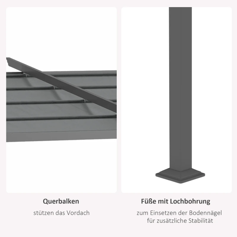 Outsunny Pergola, inklusive Befestigungsmaterial, ausziehbares Dach, 3,97 m x 2,95 m x 2,3 m, Dunkelgrau(m-6)