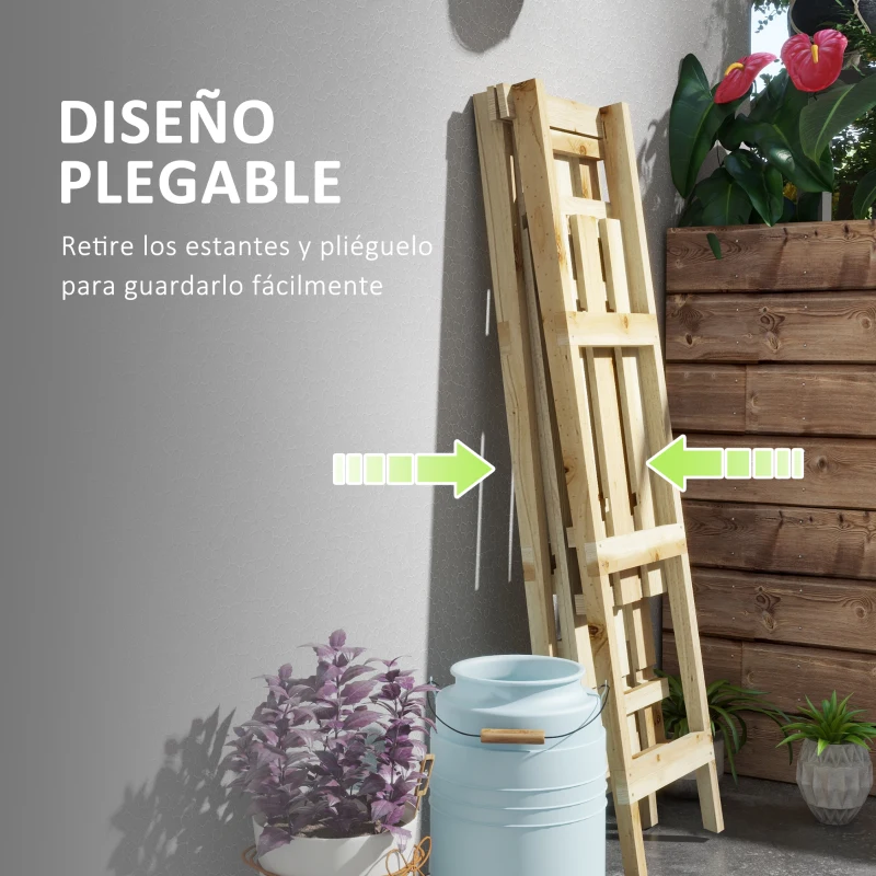 Outsunny Soporte para Plantas Plegable de Madera Estantería para Macetas de 3 Niveles con Marco en A 100x36x112 cm Natural