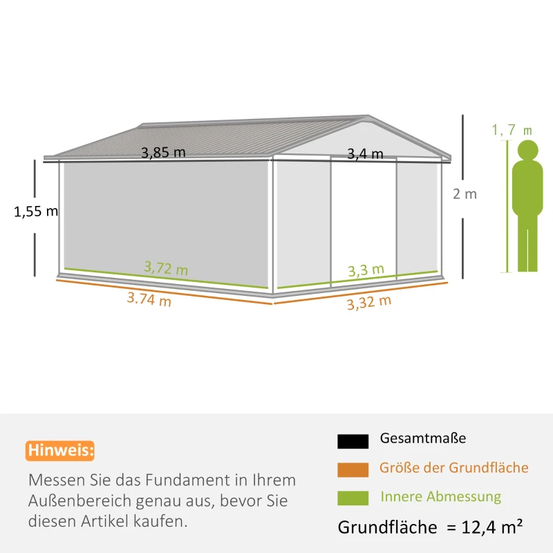 Outsunny Geräteschuppen, Wetterfestes Gartenhaus für Gartengeräte, mit Belüftungsfenstern, Schiebetüren, Stahl, Hellgrau(m-3)