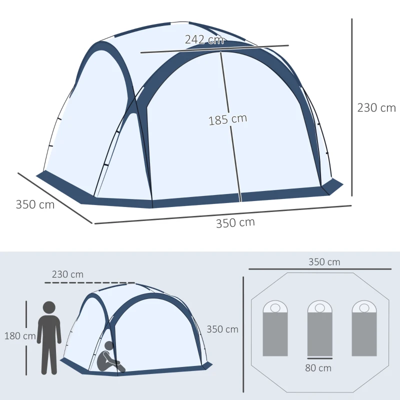 Outsunny Abrigo de Campismo para 3-4 Pessoas com 4 Telas Mosquiteiras 2 Painéis e Bolsa de Transporte  350x350x230 cm Branco e Azul