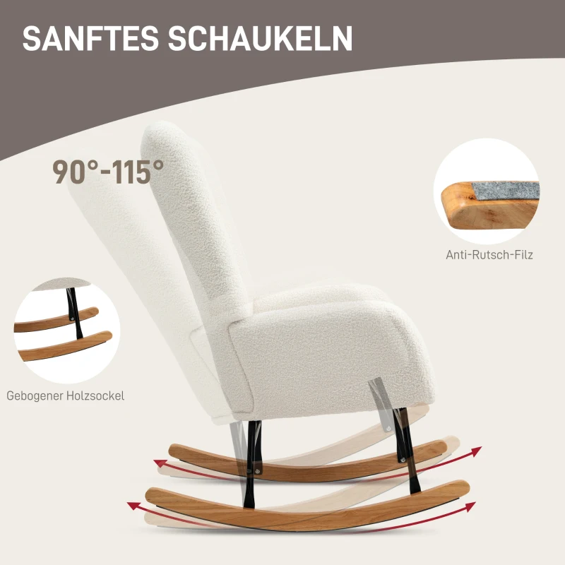 HOMCOM Schaukelstuhl, kuscheliger Bezug, dicke Polsterung, rutschfest, Cremeweiß(m-4)