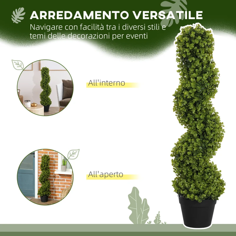 HOMCOM Pianta Finta di Eucalipto a Spirale con Vaso Incluso per Interno ed Esterno, Altezza 90 cm, Verde