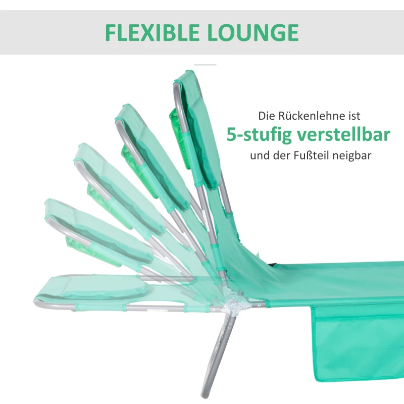 Outsunny Gartenliege, Liegestuhl mit gepolsterter Gesichtsöffnung, Massage-Liege für draußen, Seitentasche, Stoff, Metall, Grün