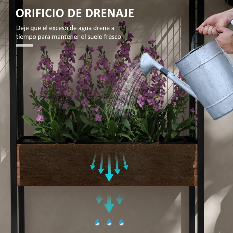 Outsunny Huerto Urbano Elevado con Enrejado Mesa Jardinera con Ruedas con Orificios de Drenaje para Plantas 110x49x190 cm Marrón