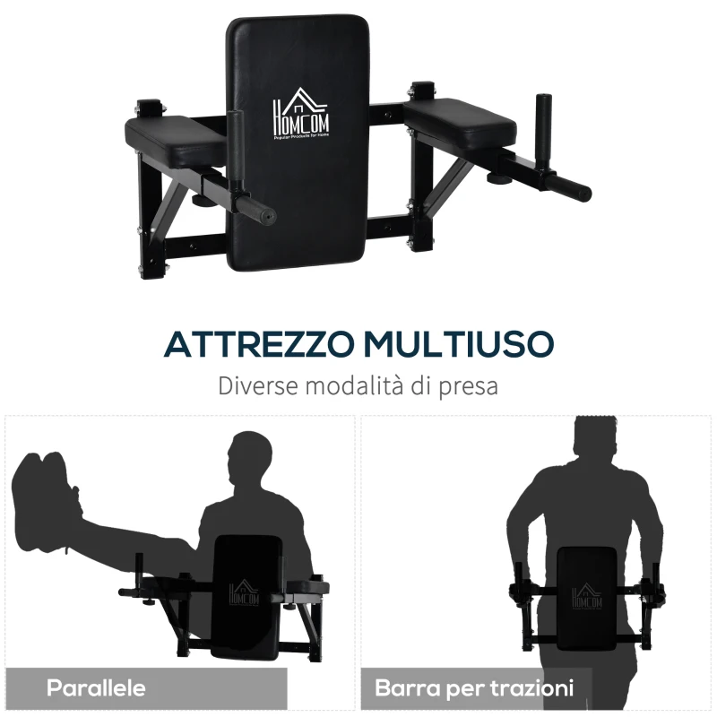 HOMCOM Supporto per Sollevamenti Fissaggio a Parete per Allenamento Muscolari Tubi d'Acciaio Nero