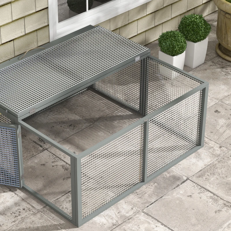 PawHut Kleine Dierenkooi, Konijnenhok, Opklapbaar Dak, Vurenhout, 120x120x57cm, Natuur(m-9)