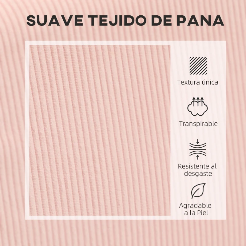 HOMCOM Sofá de 2 Plazas Tapizado en Pana con 2 Puertos USB 1 Puerto Tipo-C y Patas de Madera Carga 240 kg 110x60x85 cm Rosa