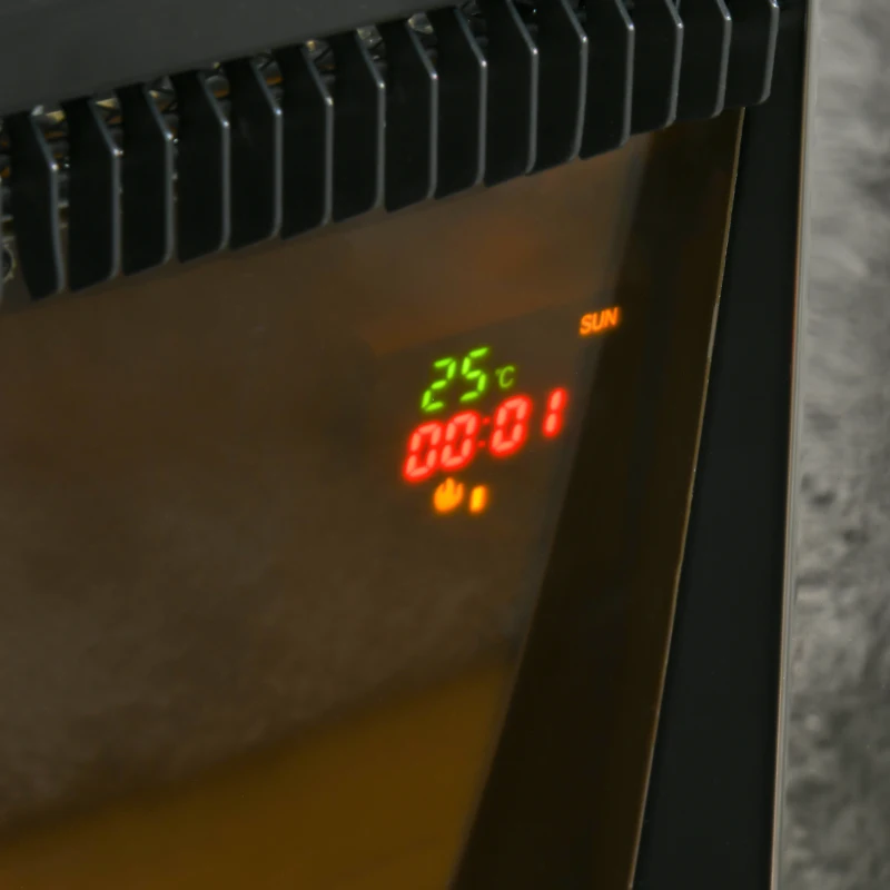 HOMCOM Camino Elettrico da Terra con Effetto Fiamma Realistico, Timer e Telecomando, 1000W e 2000W, 79x26x77.5cm, Bianco e Nero